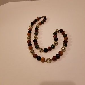 Multicolor Beaded Necklace With Gold Accents 30 in
